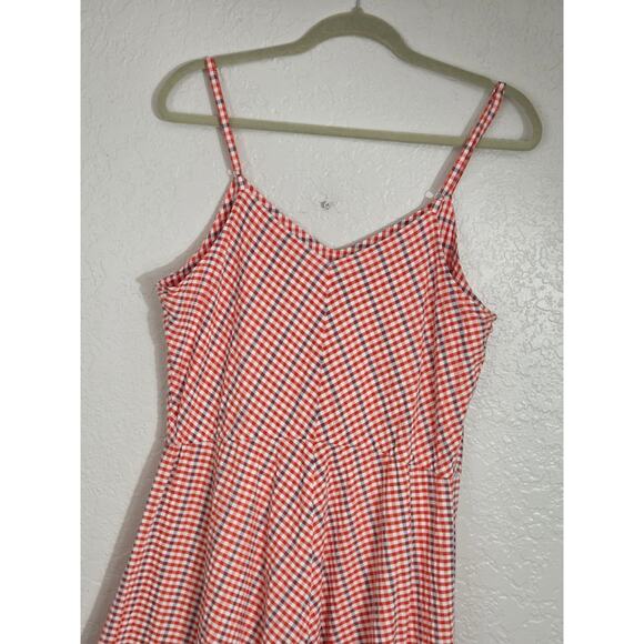 LL Bean Signature Midi Dress Women's Size 14 Plaid Red White Lined Cotton Casual - Picture 8 of 10